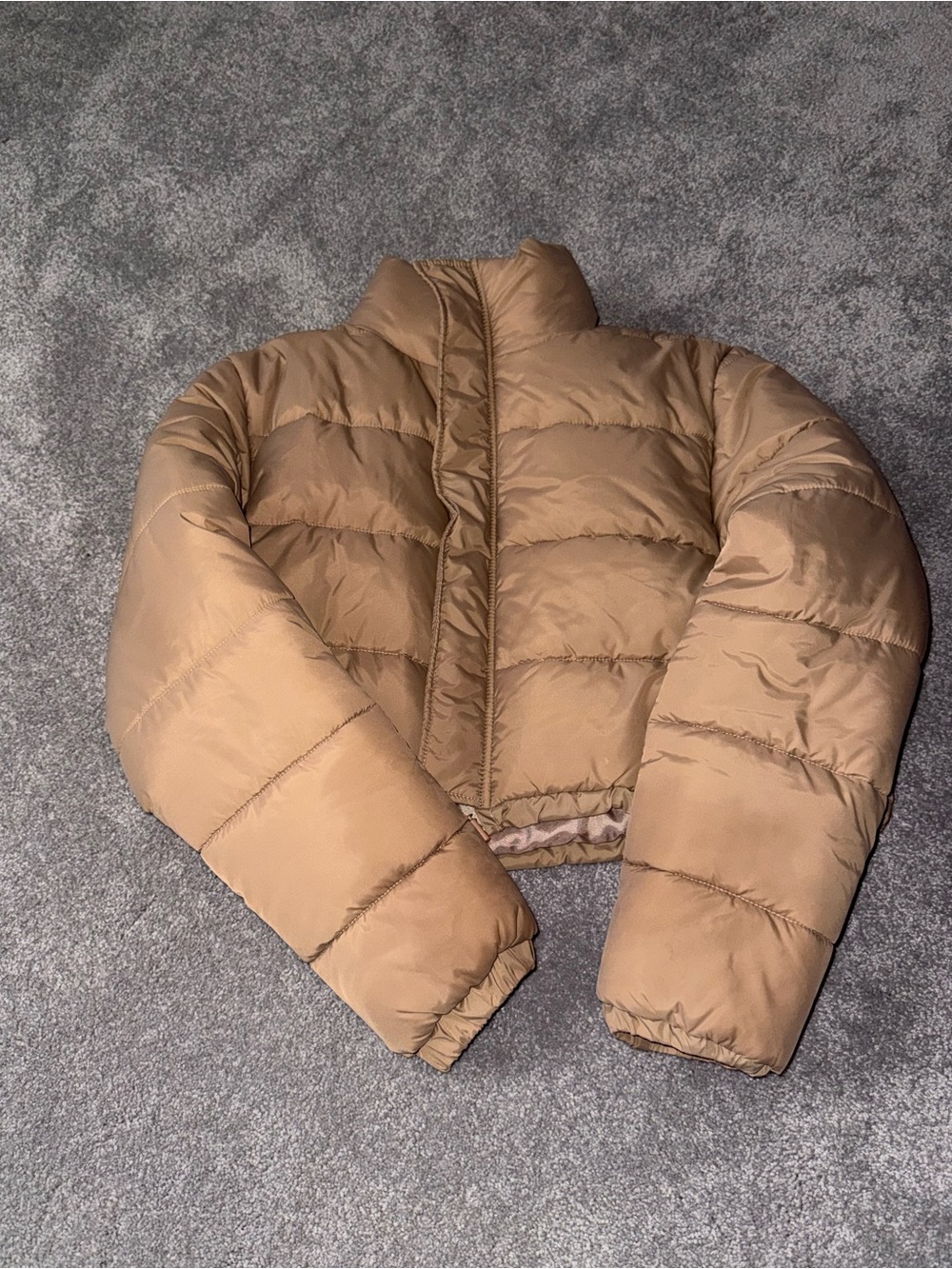 Cropped Tan Puffer Jacket - Women